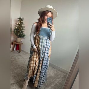 Brandy Denim and Plaid Suspender dress medium/large
